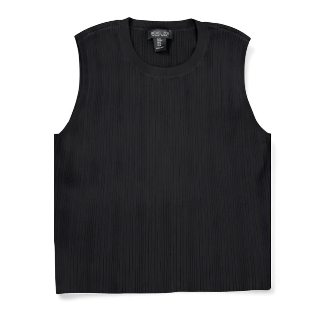 RACHEL ZOE Ribbed Knit Tank Top Black TEXTURED CREPE Crew Neck Sweater SIZE XL